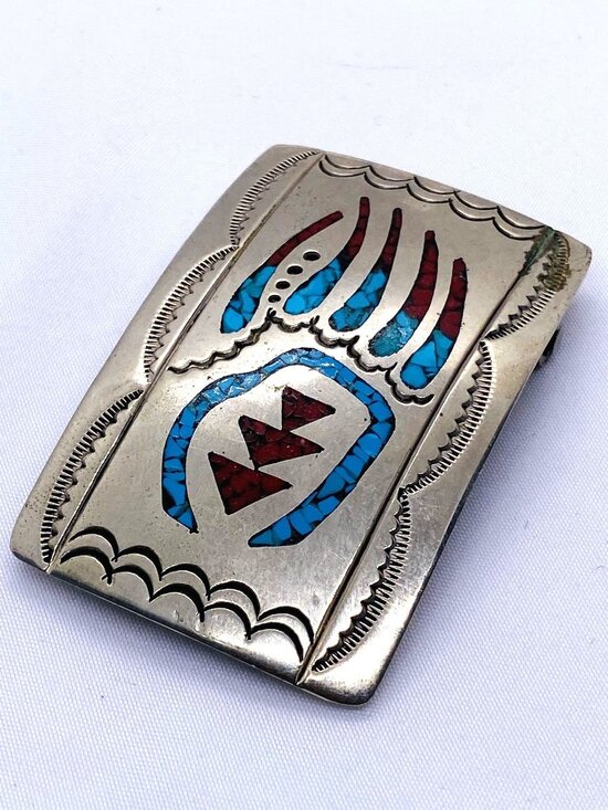 Southwest Signed Sterling Silver Turquoise Shell Inlay Buckle main image 5